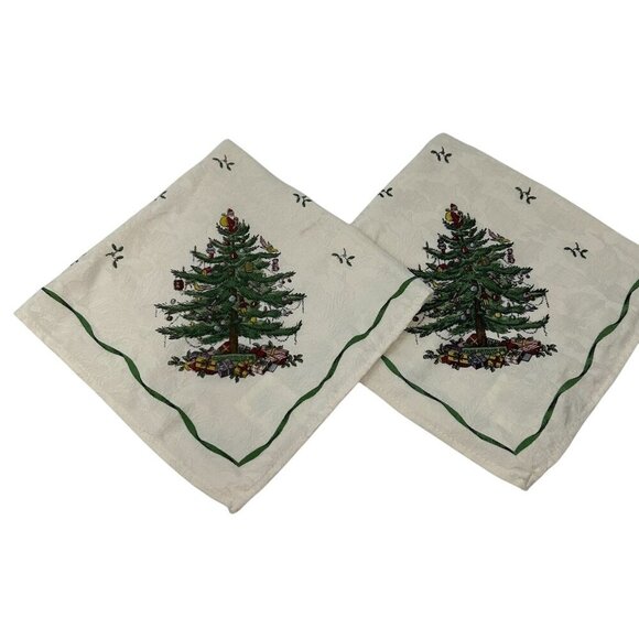 Spode Christmas Tree Napkins Set Classic Cream Green 19 inches Traditional - Picture 1 of 8